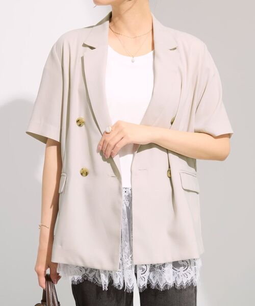 COHINA(コヒナ)の「【接触冷感】とろみハーフスリーブジャケット 【低身長・小柄女性】(テーラードジャケット・レディース・ネイビー/ライトベージュ・ONE SIZE)」の17枚目の写真