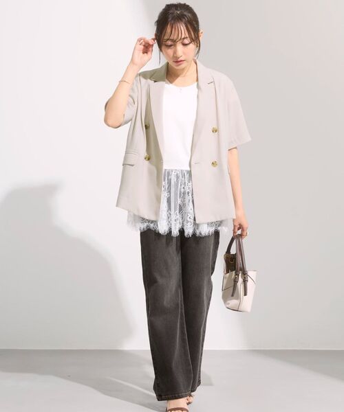 COHINA(コヒナ)の「【接触冷感】とろみハーフスリーブジャケット 【低身長・小柄女性】(テーラードジャケット・レディース・ネイビー/ライトベージュ・ONE SIZE)」の8枚目の写真