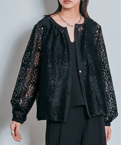 W:Huku(フーク)の「2way スクエア レース ロングスリーブ ブラウス(シャツ/ブラウス・レディース・オフホワイト/ブラック・M)」の3枚目の写真
