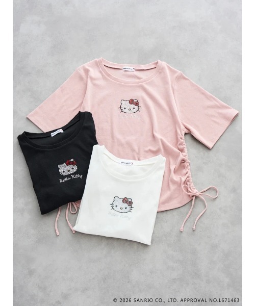 sanrio(サンリオ)の「【サンリオキャラクターズ】【大きいサイズ】ハローキティラインストーン裾ドロストTシャツ(Tシャツ/カットソー・レディース・ピンク/オフホワイト/ブラック・XX-LARGE/XXX-LARGE)」の4枚目の写真