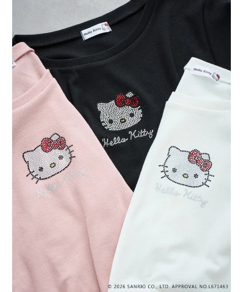 sanrio(サンリオ)の「【サンリオキャラクターズ】【大きいサイズ】ハローキティラインストーン裾ドロストTシャツ(Tシャツ/カットソー・レディース・ピンク/オフホワイト/ブラック・XX-LARGE/XXX-LARGE)」の5枚目の写真