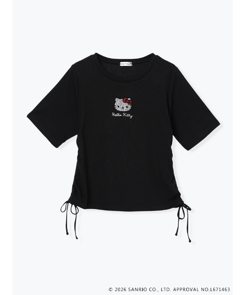 sanrio(サンリオ)の「【サンリオキャラクターズ】【大きいサイズ】ハローキティラインストーン裾ドロストTシャツ(Tシャツ/カットソー・レディース・ピンク/オフホワイト/ブラック・XX-LARGE/XXX-LARGE)」の6枚目の写真