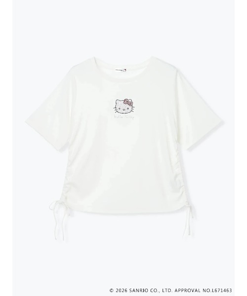 sanrio(サンリオ)の「【サンリオキャラクターズ】【大きいサイズ】ハローキティラインストーン裾ドロストTシャツ(Tシャツ/カットソー・レディース・ピンク/オフホワイト/ブラック・XX-LARGE/XXX-LARGE)」の7枚目の写真