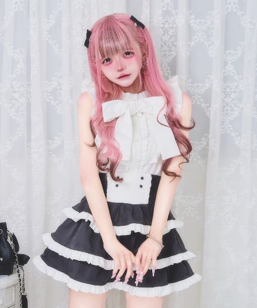 nyanMe(ニャンミー)の「2うぇい!おりぼんぶらうす(シャツ/ブラウス・レディース・ピンク/ブラック/ホワイト・FREE)」の2枚目の写真