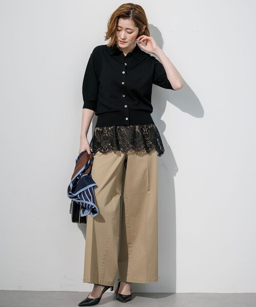 23区 L(ニジュウサンクオオキイサイズ)の「ストレッチギャバ チノ バギーパンツ(その他パンツ・レディース・ベージュ系/オリーブ系・46/48/50/44)」の11枚目の写真