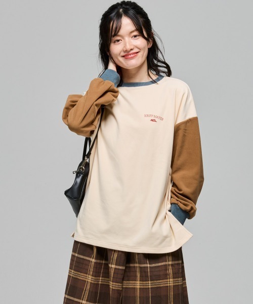 KRIFF MAYER Lady's Collection(クリフメイヤーレディースコレクション)の「もちのび -TOUGH & WARM-PTゆるT(Tシャツ/カットソー・レディース・グレー/ナチュラル/その他5/ブルー/キャメル/カラフル/チャコール・LARGE/MEDIUM)」の11枚目の写真