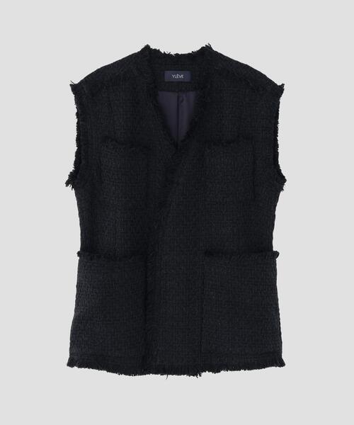 YLEVE(イレーヴ)の「YLEVE / COTTON LINEN TWEED NO SLEEVE JACKET(テーラードジャケット・レディース・ネイビー・0/1)」の1枚目の写真