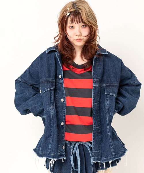 RNA(アールエヌエー)の「J2195 ワイドBIG Gジャン(デニムジャケット・レディース・ダークインディゴブルー・MEDIUM)」の1枚目の写真