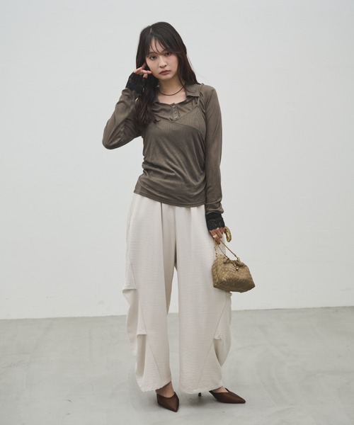 Shelly island(シェリーアイランド)の「レースカフスシアートップス×キャミSET(Tシャツ/カットソー・レディース・ブラック/グレー/ブラウン・FREE)」の22枚目の写真