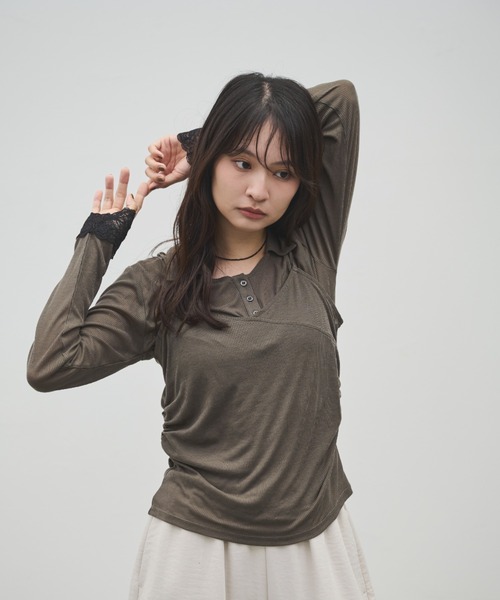 Shelly island(シェリーアイランド)の「レースカフスシアートップス×キャミSET(Tシャツ/カットソー・レディース・ブラック/グレー/ブラウン・FREE)」の19枚目の写真