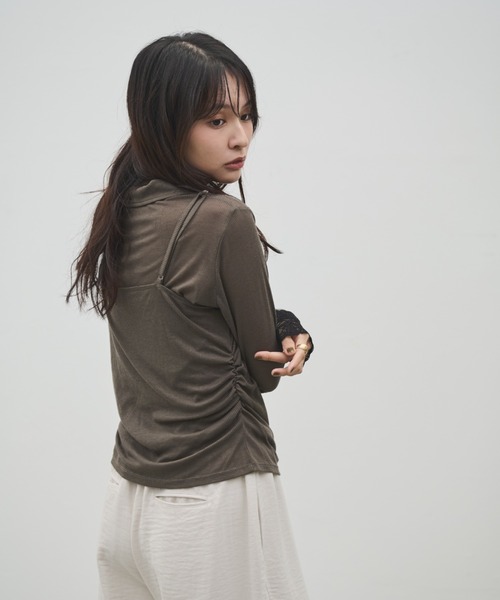 Shelly island(シェリーアイランド)の「レースカフスシアートップス×キャミSET(Tシャツ/カットソー・レディース・ブラック/グレー/ブラウン・FREE)」の20枚目の写真