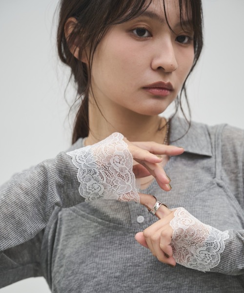 Shelly island(シェリーアイランド)の「レースカフスシアートップス×キャミSET(Tシャツ/カットソー・レディース・ブラック/グレー/ブラウン・FREE)」の10枚目の写真