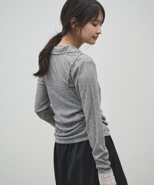 Shelly island(シェリーアイランド)の「レースカフスシアートップス×キャミSET(Tシャツ/カットソー・レディース・ブラック/グレー/ブラウン・FREE)」の13枚目の写真