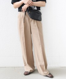 〈手洗い可能〉麻混 シャンブレー ピケ 2タック パンツ