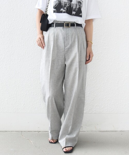 SHIPS(シップス)の「〈手洗い可能〉麻混 シャンブレー ピケ 2タック パンツ(スラックス・レディース・グレー/キャメル・34/36/38)」の10枚目の写真