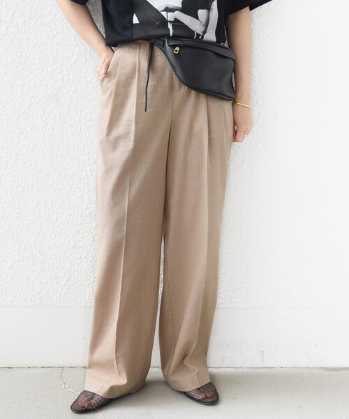 SHIPS(シップス)の「〈手洗い可能〉麻混 シャンブレー ピケ 2タック パンツ(スラックス・レディース・グレー/キャメル・34/36/38)」の19枚目の写真