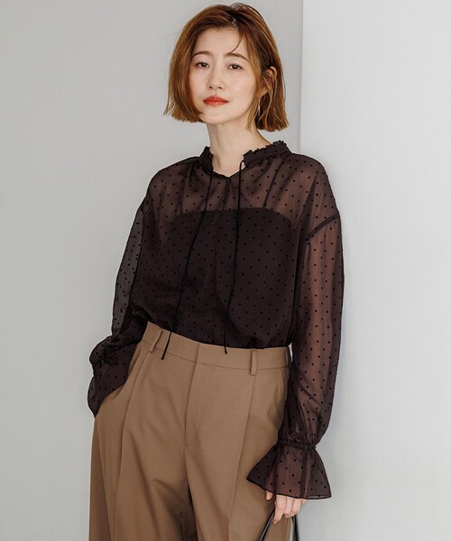 23区(ニジュウサンク)の「フロッキードット ブラウス(シャツ/ブラウス・レディース・ブラック系/ダークブラウン系/ベージュ系・38)」の2枚目の写真