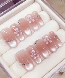 shoppinggo（ショッピングゴー）の「ネイルチップ 花 かわいい ショート シンプル つけ爪 ネイルアート アートチップ デコチップ オーバル ウエディン（ネイルシール/ネイルチップ）」