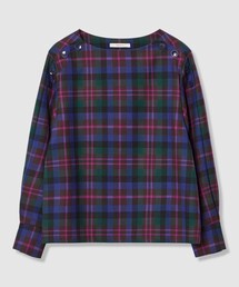 ウールチェックボートネック ブラウス〈セットアップ対応商品〉