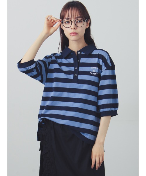 Samansa Mos2(サマンサ モスモス)の「アソートボーダーラガーシャツ(Tシャツ/カットソー・レディース・キナリ/ネイビー・F)」の10枚目の写真