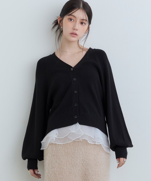 Tiny EDEN(タイニーエデン)の「【中野恵那 着用】ペプラムニットカーディガン(【2WAY】ペプラム取り外し可能)(ニット/セーター・レディース・ブルーグレー/ブラック・FREE)」の1枚目の写真