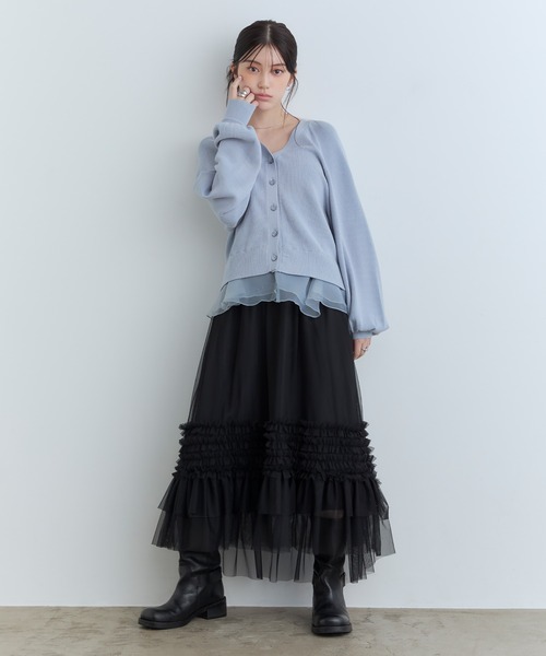 Tiny EDEN(タイニーエデン)の「【中野恵那 着用】ペプラムニットカーディガン(【2WAY】ペプラム取り外し可能)(ニット/セーター・レディース・ブルーグレー/ブラック・FREE)」の7枚目の写真