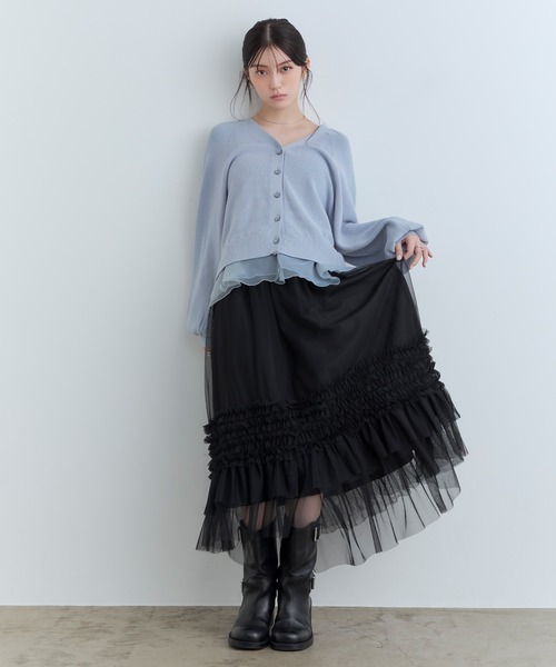 Tiny EDEN(タイニーエデン)の「【中野恵那 着用】ペプラムニットカーディガン(【2WAY】ペプラム取り外し可能)(ニット/セーター・レディース・ブルーグレー/ブラック・FREE)」の8枚目の写真
