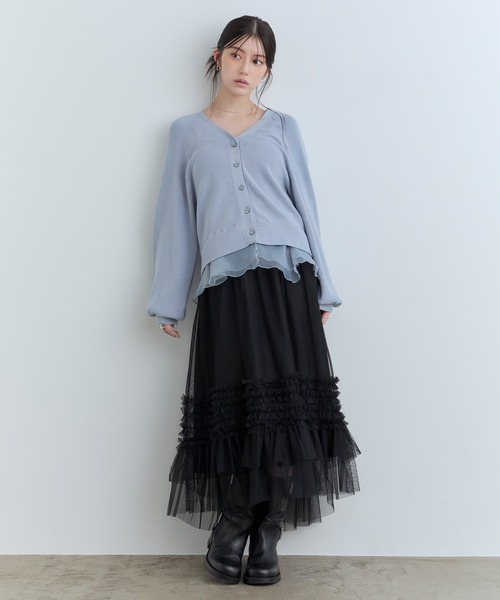 Tiny EDEN(タイニーエデン)の「【中野恵那 着用】ペプラムニットカーディガン(【2WAY】ペプラム取り外し可能)(ニット/セーター・レディース・ブルーグレー/ブラック・FREE)」の9枚目の写真