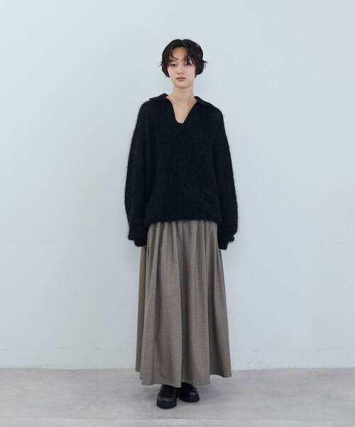 ADIEU TRISTESSE（アデュートリステス）の「ポリエステルウールタックスカート（スカート・レディース・ネイビー/ブラック系その他・38）」の3枚目の写真