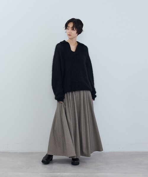 ADIEU TRISTESSE（アデュートリステス）の「ポリエステルウールタックスカート（スカート・レディース・ネイビー/ブラック系その他・38）」の4枚目の写真