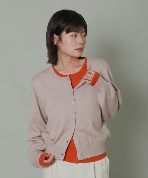 libelle more(リベル モア)の「レイヤード風配色ニットカーディガン(カーディガン/ボレロ・レディース・ブラック/ベージュ/杢グレー/ブラウン・M)」の1枚目の写真
