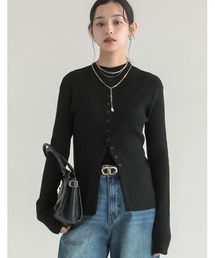 [2026AW PRE ORDER]フロントボタンハイネックリブニットカーディガン