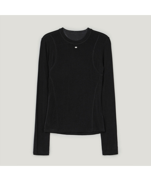 TWEE（トゥウィー）の「ガート切替ラウンドネック長袖Tシャツ（Tシャツ/カットソー・レディース・ライトグレー/ブラック/ベージュ/アイボリー・FREE）」の3枚目の写真