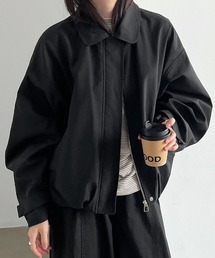 ラウンドカラー 裾ギャザーショートブルゾン