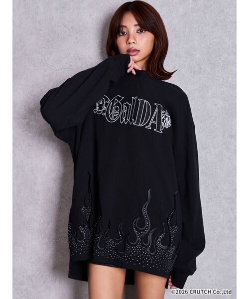 GALFY(ガルフィー)の「GYDA×GALFY bijou fire patternロンT(Tシャツ/カットソー・レディース・ブラック/オフホワイト・FREE)」の9枚目の写真