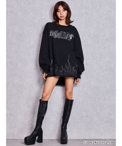 GALFY(ガルフィー)の「GYDA×GALFY bijou fire patternロンT(Tシャツ/カットソー・レディース・ブラック/オフホワイト・FREE)」の6枚目の写真