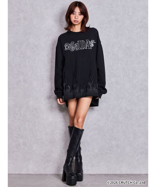 GALFY(ガルフィー)の「GYDA×GALFY bijou fire patternロンT(Tシャツ/カットソー・レディース・ブラック/オフホワイト・FREE)」の5枚目の写真