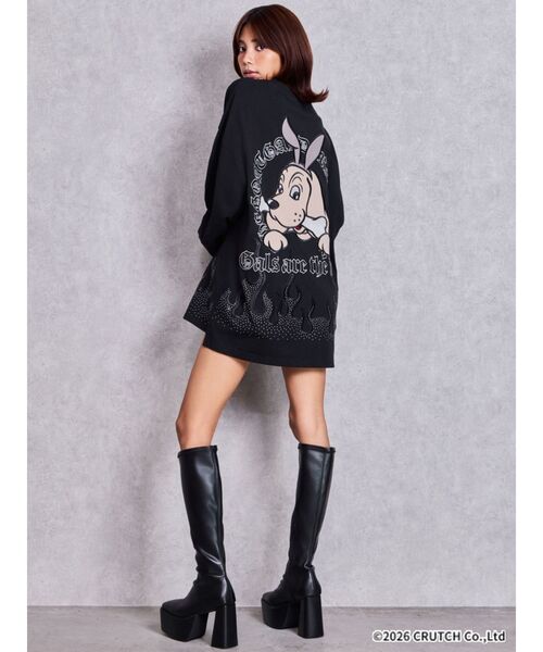 GALFY(ガルフィー)の「GYDA×GALFY bijou fire patternロンT(Tシャツ/カットソー・レディース・ブラック/オフホワイト・FREE)」の4枚目の写真