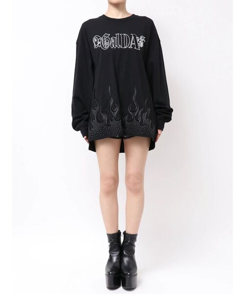 GALFY(ガルフィー)の「GYDA×GALFY bijou fire patternロンT(Tシャツ/カットソー・レディース・ブラック/オフホワイト・FREE)」の14枚目の写真