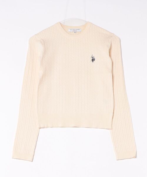 U.S. POLO ASSN.(ユーエスポロアッスン)の「【U.S. POLO ASSN./ユーエスポロアッスン】【程よくゆとりを持たせたリラックスシルエット】ケーブルニットプルオーバー 柔らかい 軽量 ハリ感 ケーブル編み 上品 レイヤード(ニット/セーター・レディース・ネイビー/杢グレー/アイボリー/ワイン・MEDIUM/LARGE)」の2枚目の写真