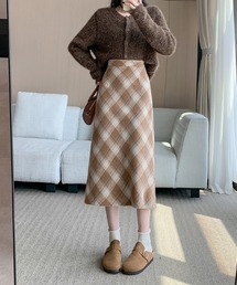 チェック柄 ハイウエストロングスカート