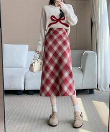 チェック柄 ハイウエストロングスカート