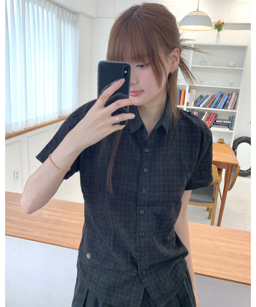 HAVISM(ヘビズム)の「CHECK 2-WAY COLLAR S/S SHIRTS(BLACK)(シャツ/ブラウス・レディース・その他・SMALL/LARGE)」の1枚目の写真