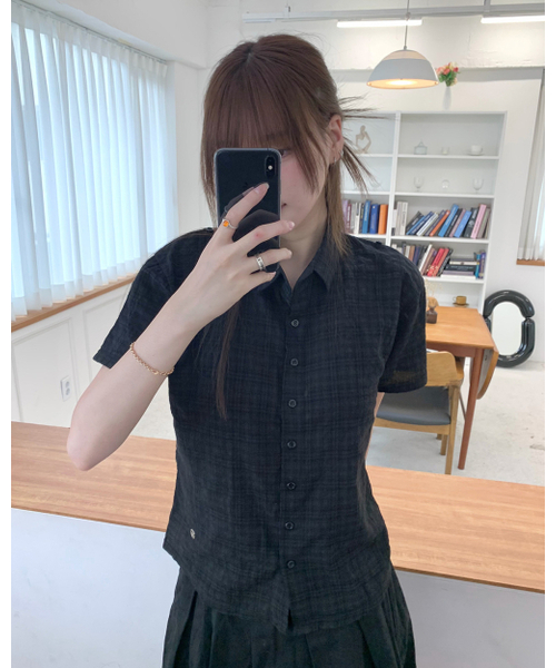 HAVISM(ヘビズム)の「CHECK 2-WAY COLLAR S/S SHIRTS(BLACK)(シャツ/ブラウス・レディース・その他・SMALL/LARGE)」の2枚目の写真