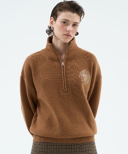 UNISEX】CASHMERE BLEND HALF ZIP UP LA FLEUR / ユニセックス 