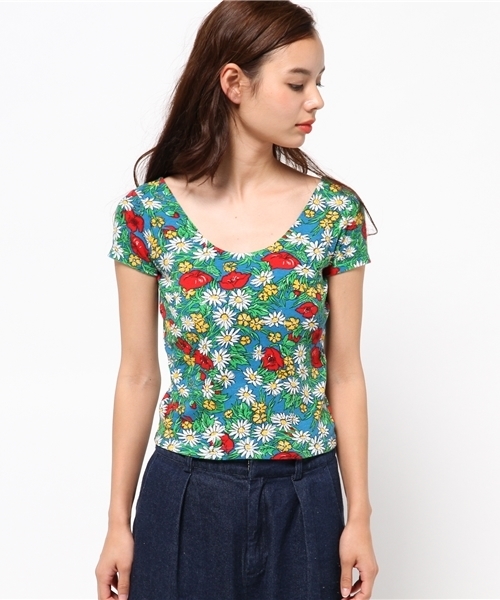 SLY（スライ）の「RETRO FLOWER TEREKO T/SH（Tシャツ/カットソー・レディース・ブルー/オレンジ・2/1）」の3枚目の写真