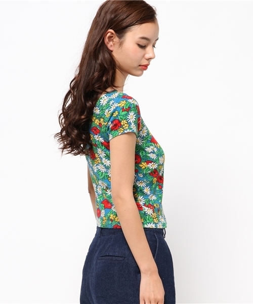 SLY（スライ）の「RETRO FLOWER TEREKO T/SH（Tシャツ/カットソー・レディース・ブルー/オレンジ・2/1）」の4枚目の写真