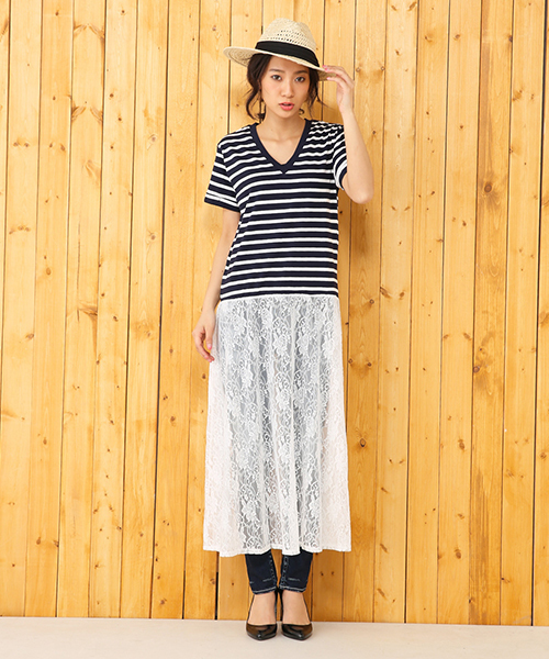 RODEO CROWNS WIDE BOWL（ロデオクラウンズワイドボウル）の「レース ドッキング ワンピース（ワンピース・レディース・ホワイト/ダークネイビー/ブラック・MEDIUM/SMALL）」の3枚目の写真