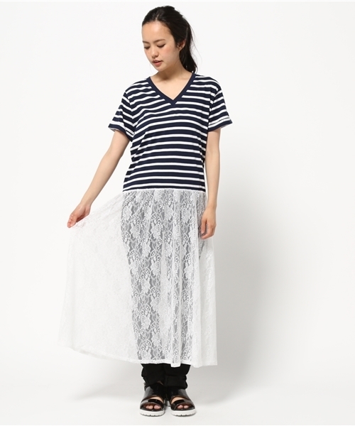 RODEO CROWNS WIDE BOWL（ロデオクラウンズワイドボウル）の「レース ドッキング ワンピース（ワンピース・レディース・ホワイト/ダークネイビー/ブラック・MEDIUM/SMALL）」の8枚目の写真