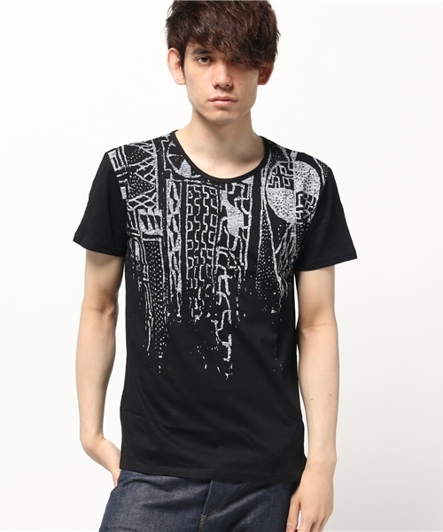 チャイハネ（チャイハネ）の「【チャイハネ】エスニックプリント メンズＴシャツ（Tシャツ/カットソー・メンズ・ブラック/ブルー/ホワイト・FREE）」の2枚目の写真